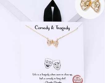 18K Gold/Silver Dipped Comedy & Tragedy Mask Necklace | Dainty Actor Necklace | Actor Charm | Actor Jewelry | Actor | Gift Idea | Handmade