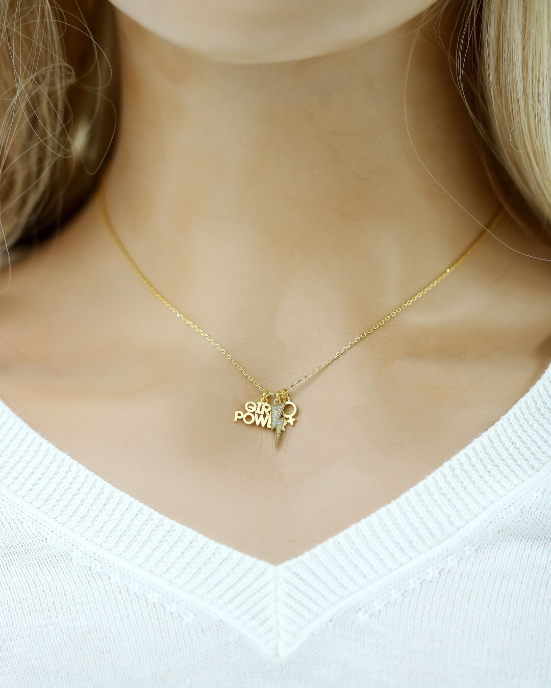 18k Gold Dipped Girl Power Necklace Women Empowerment Gift Idea Gold