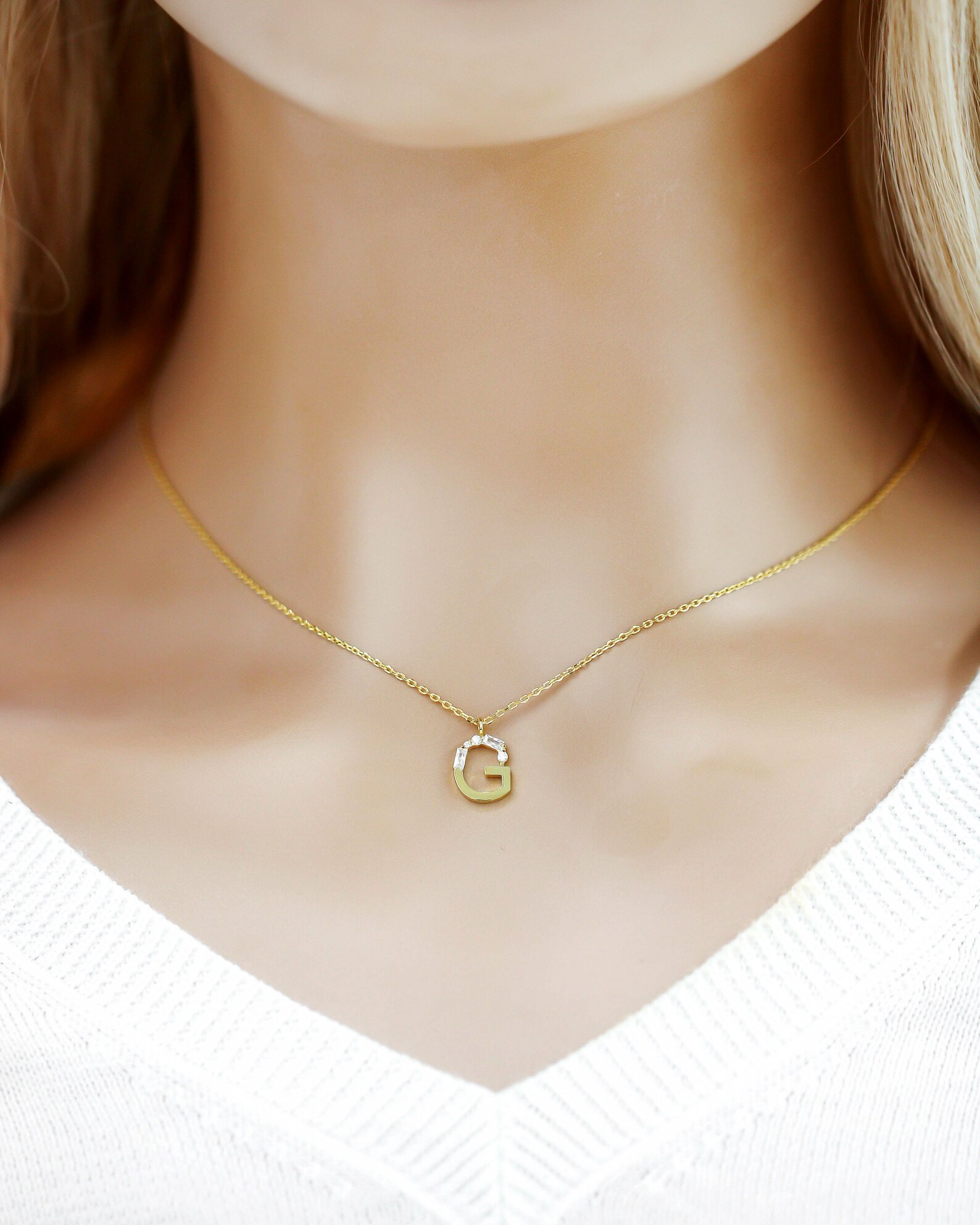 18K Gold Dipped Rhinestone Initial G Necklace Letter G Etsy