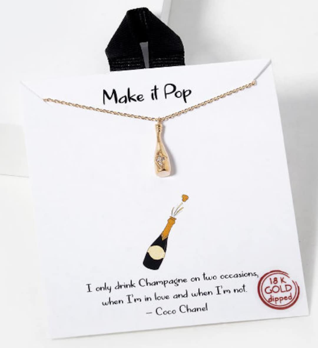 18K Gold/white Gold Dipped Jeweled Champagne Bottle Necklace Dainty