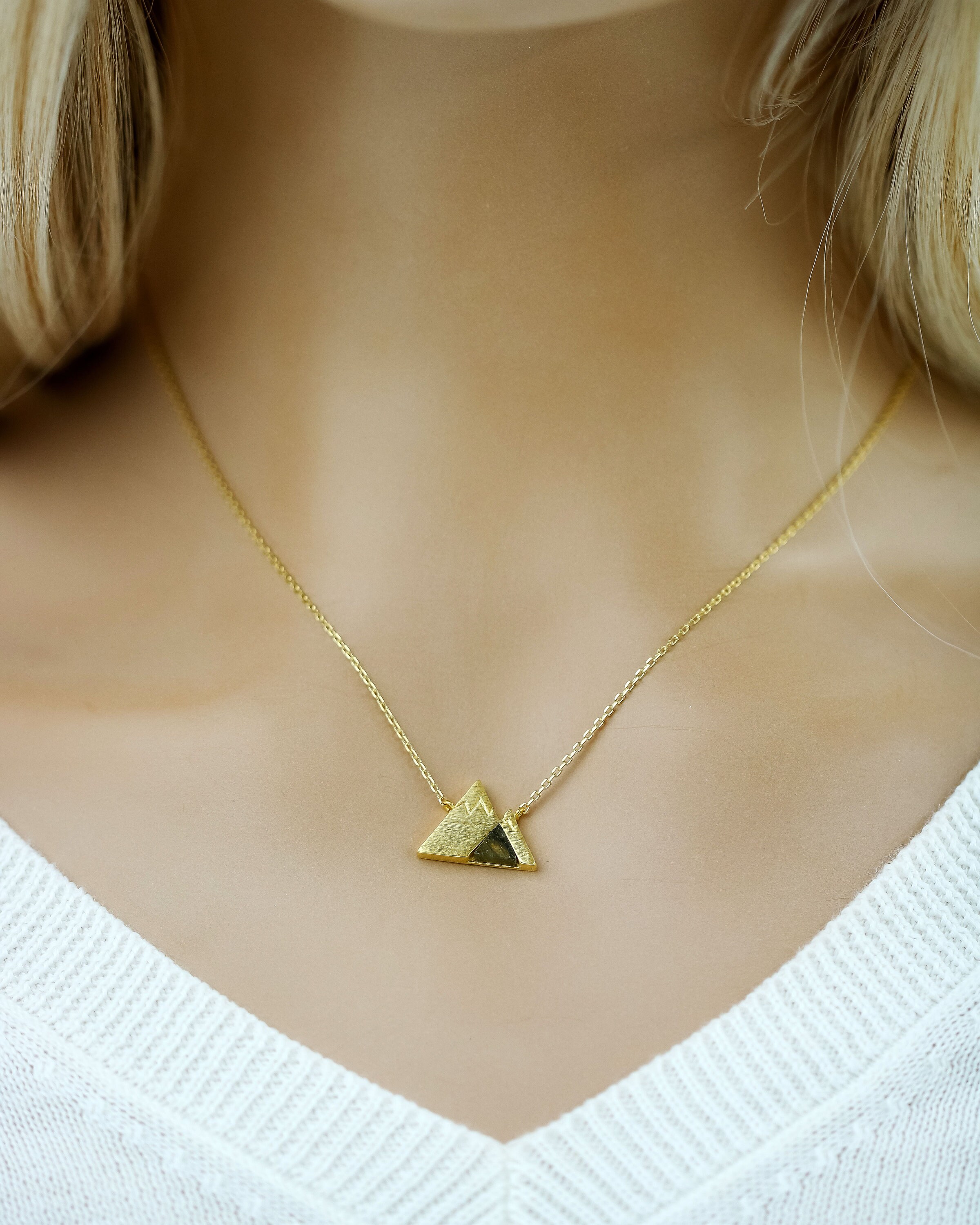 18K Gold Dipped Gemstone Mountain Necklace Dainty Necklace Etsy UK