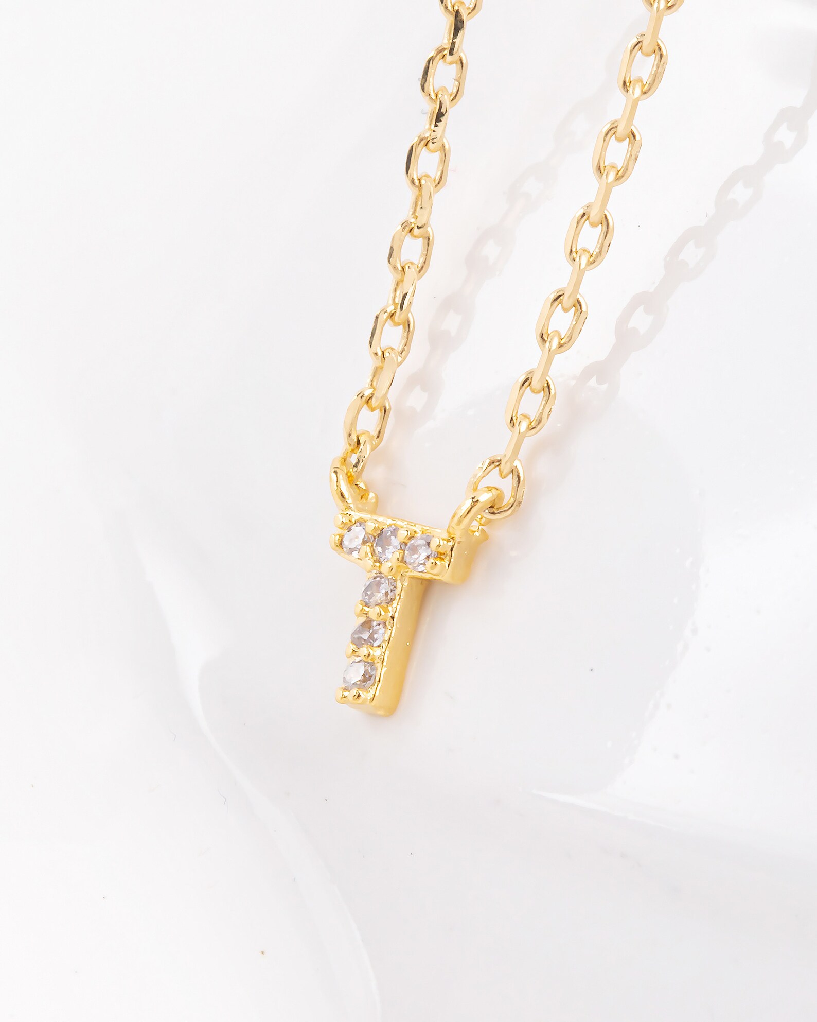 18K Gold Dipped Jeweled Initial T Necklace Letter T Dainty Etsy