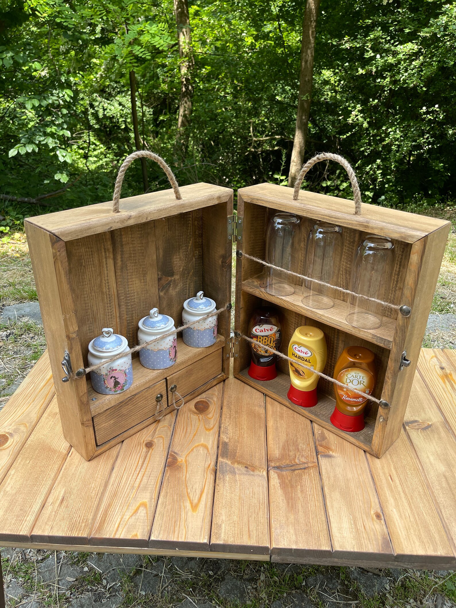 Wooden Picnic Box Wooden Wine Box Wooden Picnic Etsy