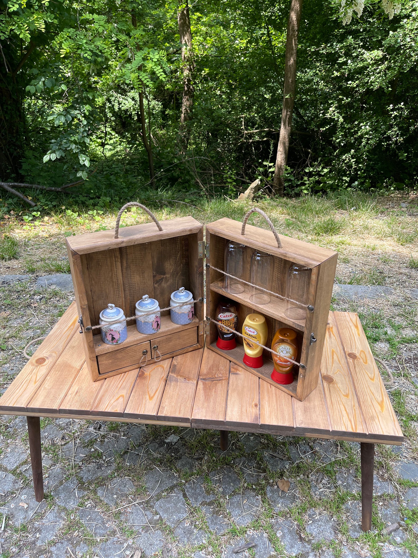 Wooden Picnic Box Wooden Wine Box Wooden Picnic Etsy