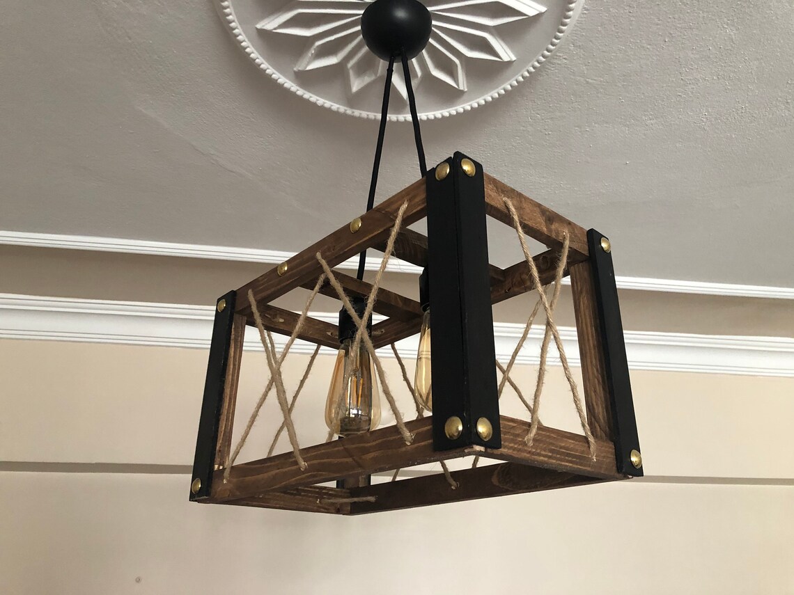 Luz colgante de madera Iluminación moderna de la lámpara de Etsy