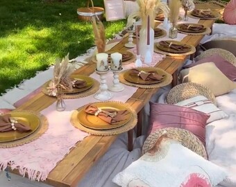 Tisch für Ramadan, Thanksgiving Tischdekor, Picknicktisch Klapptisch, Boho Picknick, Holz, Holztisch, tragbarer Tisch, Boho Picknicktisch