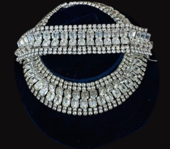 Vintage Rhinestone Necklace & Bracelet Set • Emerald‑Cut Sparkle • Bridal Glam