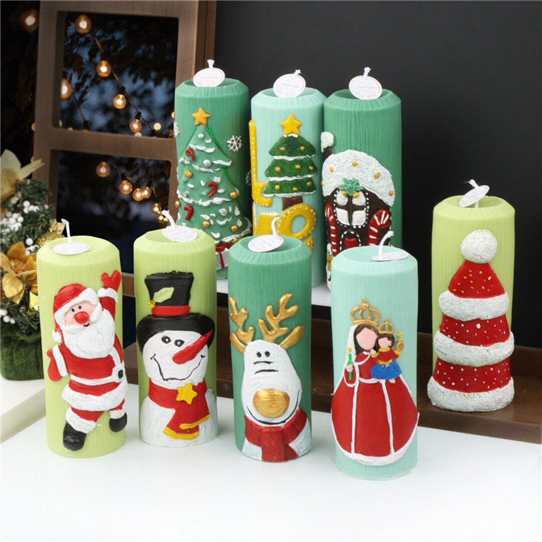Christmas Cylindrical Candle Mold, Nordic Style Santa Claus Candle Mold