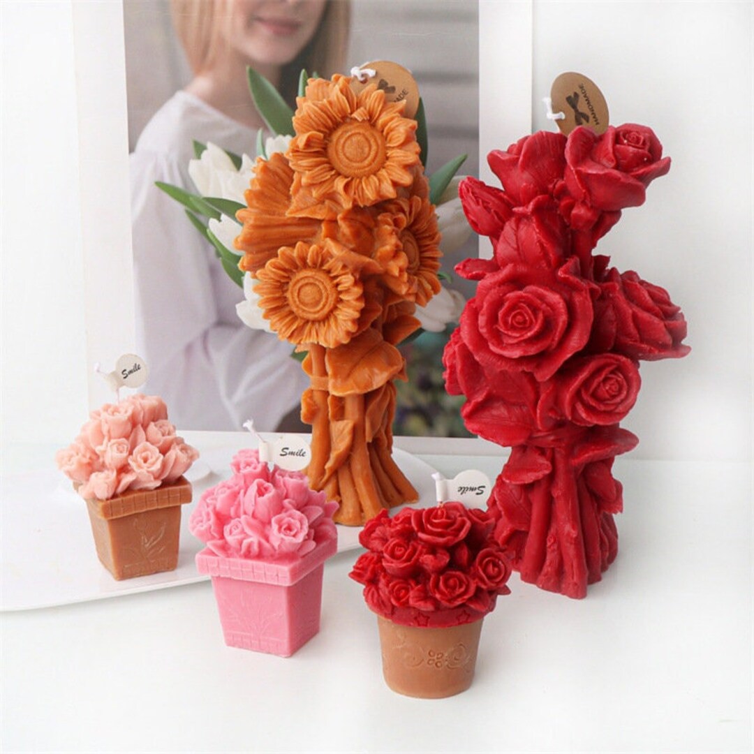 Rose Molds for Candle Making, Plaster Flower Shaped Silicone Mold, Reusable Wax and Soap Moulds, Homemade Craft Supplies for Party Decoration and