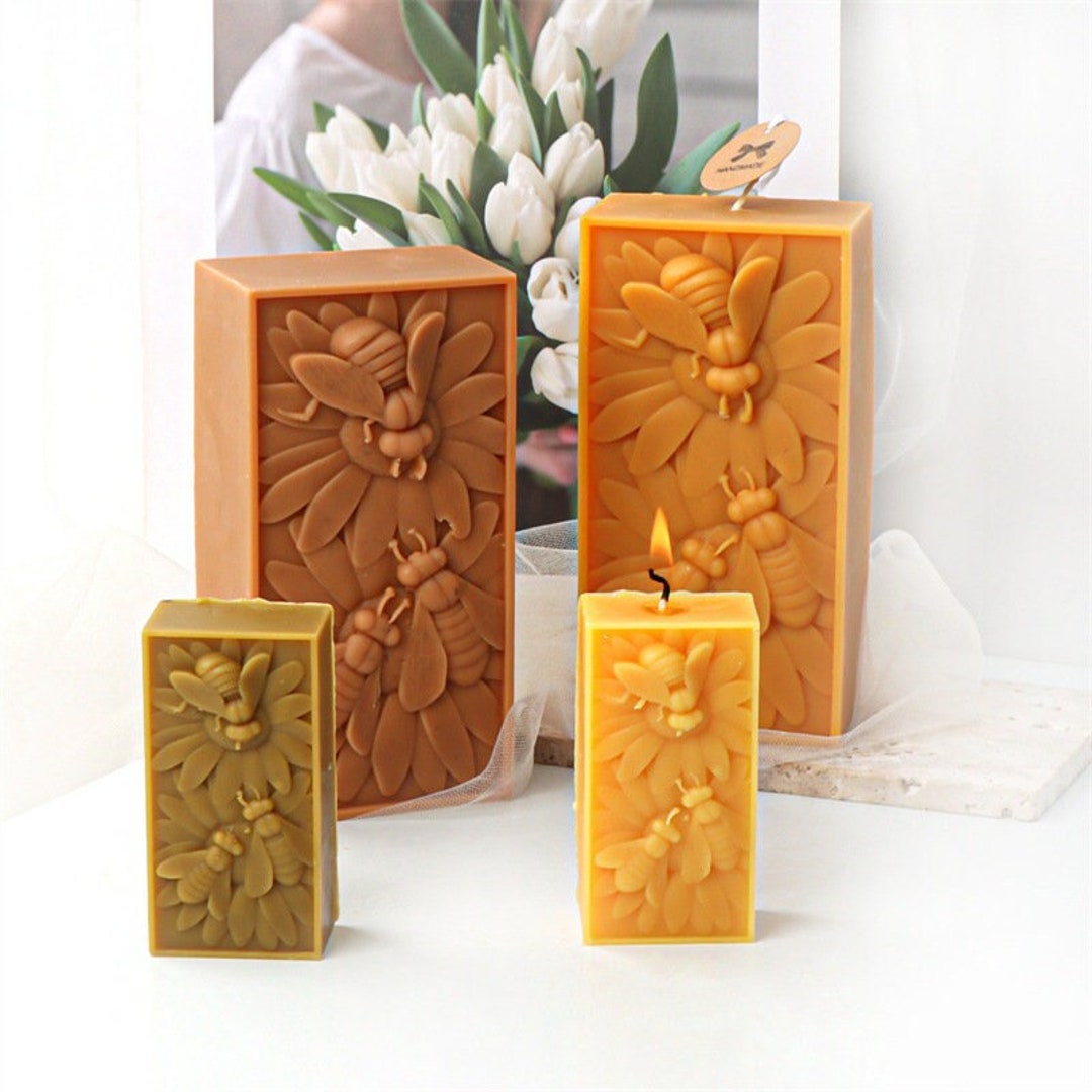 3 Bees Beeswax Block Mold, Bee Candle Mold, Beeswax Block Candle Mold