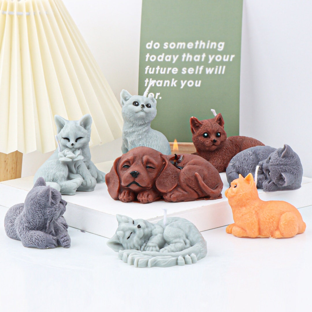 Cut Cat Candle Mold, 3D Sleeping Cat Mold, Fox Candle Mold, Candle Mold