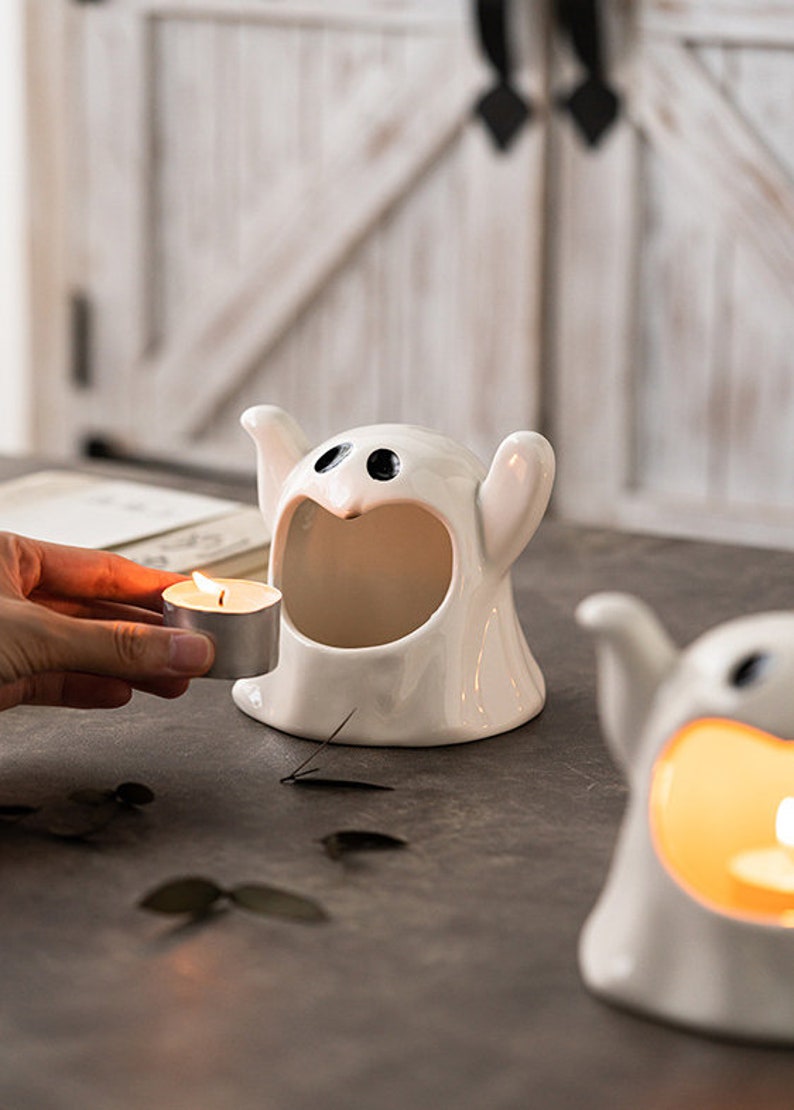 Halloween Ghost Candle Holder Ghost Ceramic Candle Holder Etsy