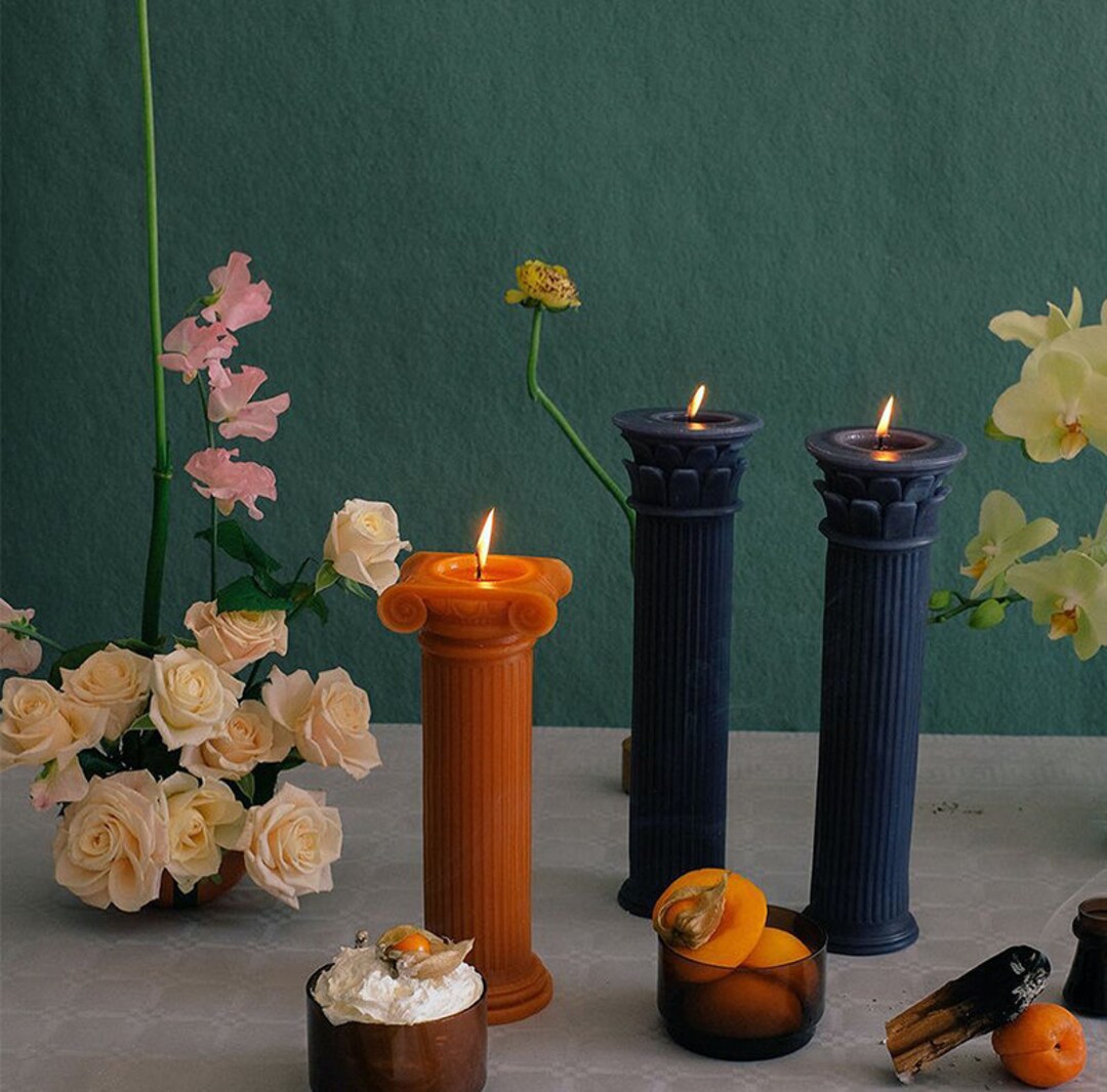 Moule En Silicone Colonnes Romaines Rayées - Pour Bougies, Savon, Résine, Plâtre - 2 Tailles (7.5cm Et 8.5cm)