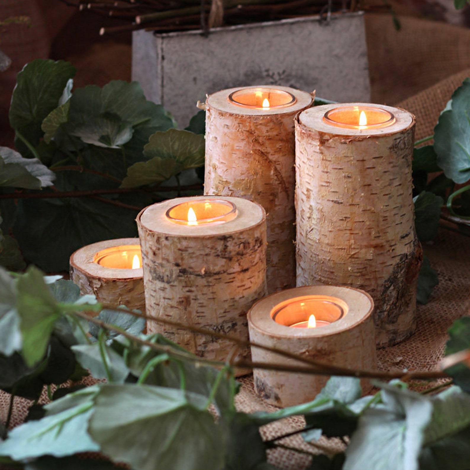 Natural Birch Tree Trunk Candle HolderFlower shape Candle Etsy