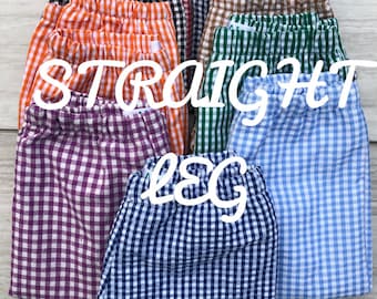 GINGHAM FULLY LINED -Straight Leg Pants! Navy, Light Gray, Royal Blue, Red, Kelly Green, Light Blue , and More!