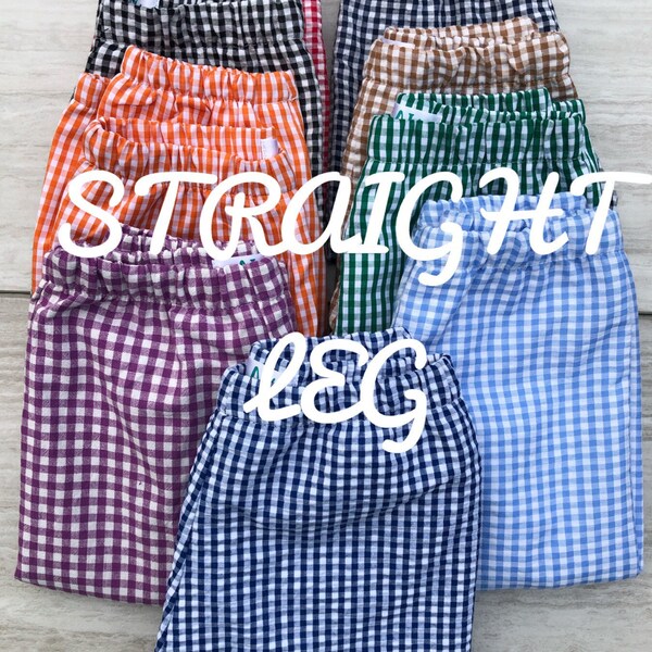 GINGHAM FULLY LINED -Straight Leg Pants! Navy, Light Gray, Royal Blue, Red, Kelly Green, Light Blue , and More!