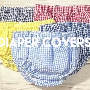 Gingham FULLY LINED Diaper Covers 0/3m up to 3t Light Blue, Red, Navy, Royal, Black, Light Khaki, Yellow, Navy, size chart in description image 1