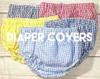 Gingham FULLY LINED Diaper Covers 0/3m up to 3t  Light Blue, Red, Navy, Royal, Black, Light Khaki, Yellow, Navy, (size chart in description)