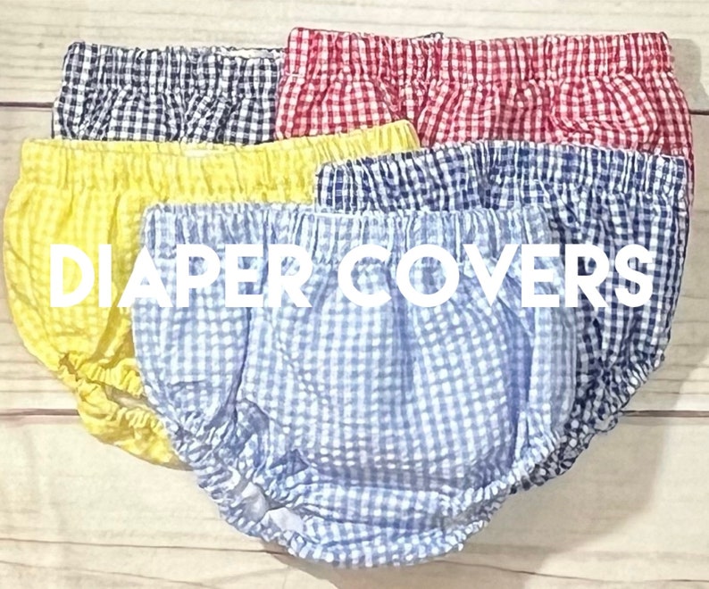 Gingham FULLY LINED Diaper Covers 0/3m up to 3t Light Blue, Red, Navy, Royal, Black, Light Khaki, Yellow, Navy, size chart in description image 1