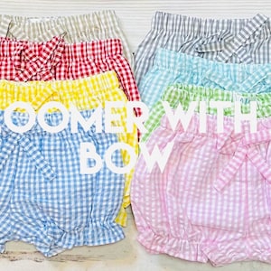 Gingham Fully Lined Bloomers with Bow - 3m-5t - Red, Pink, Yellow, Light Blue, Lime Green, Navy + more