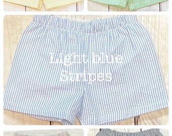 STRIPED Seersucker Fully Lined “Shortie Shorts” 12m, 18m, 2t, 3t, 4t, 5t, 6t