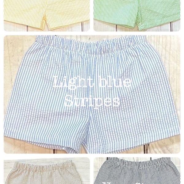 STRIPED Seersucker Fully Lined “Shortie Shorts” 12m, 18m, 2t, 3t, 4t, 5t, 6t