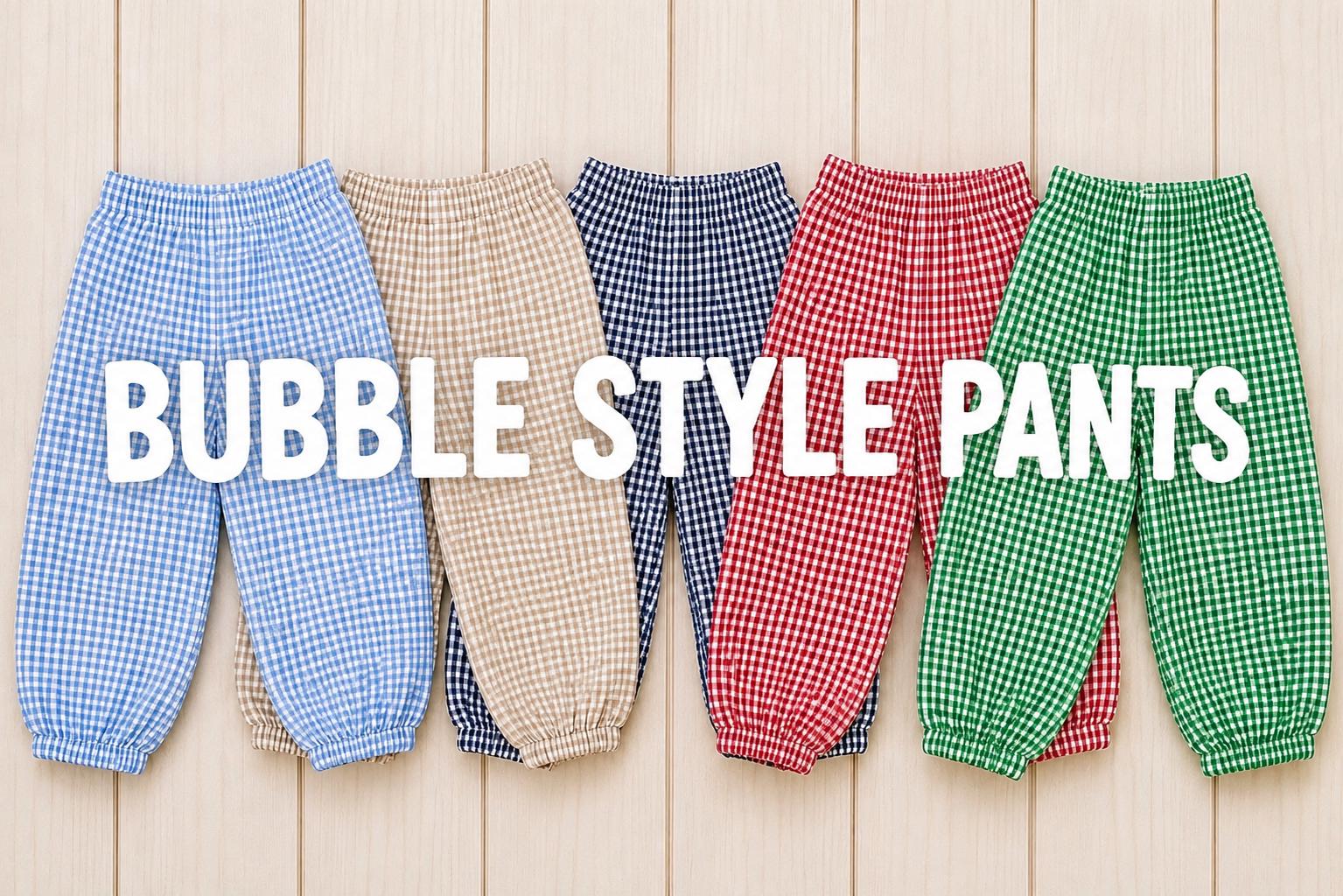 Gingham Fully Lined Bubble Pants - elastic waist - Red, Navy, Light Khaki, Light blue + more!