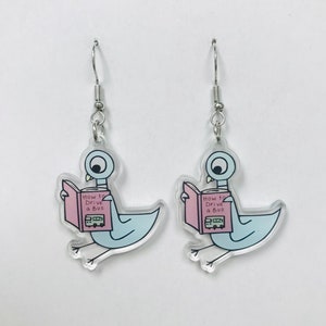 Pigeon Earrings, Duckling Earrings, Book Character Earrings, Teacher Earrings, Teacher Appreciation Gift, Acrylic Earrings, Read more Books