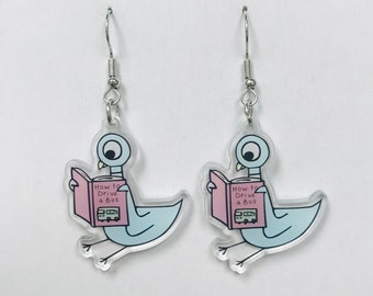 Pigeon Earrings, Duckling Earrings, Book Character Earrings, Teacher Earrings, Teacher Appreciation Gift, Acrylic Earrings, Read more Books