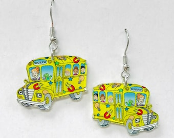 Magic School Bus Earrings, Science Earrings, Book Character Earrings, Teacher Appreciation Gift, Bookish earrings