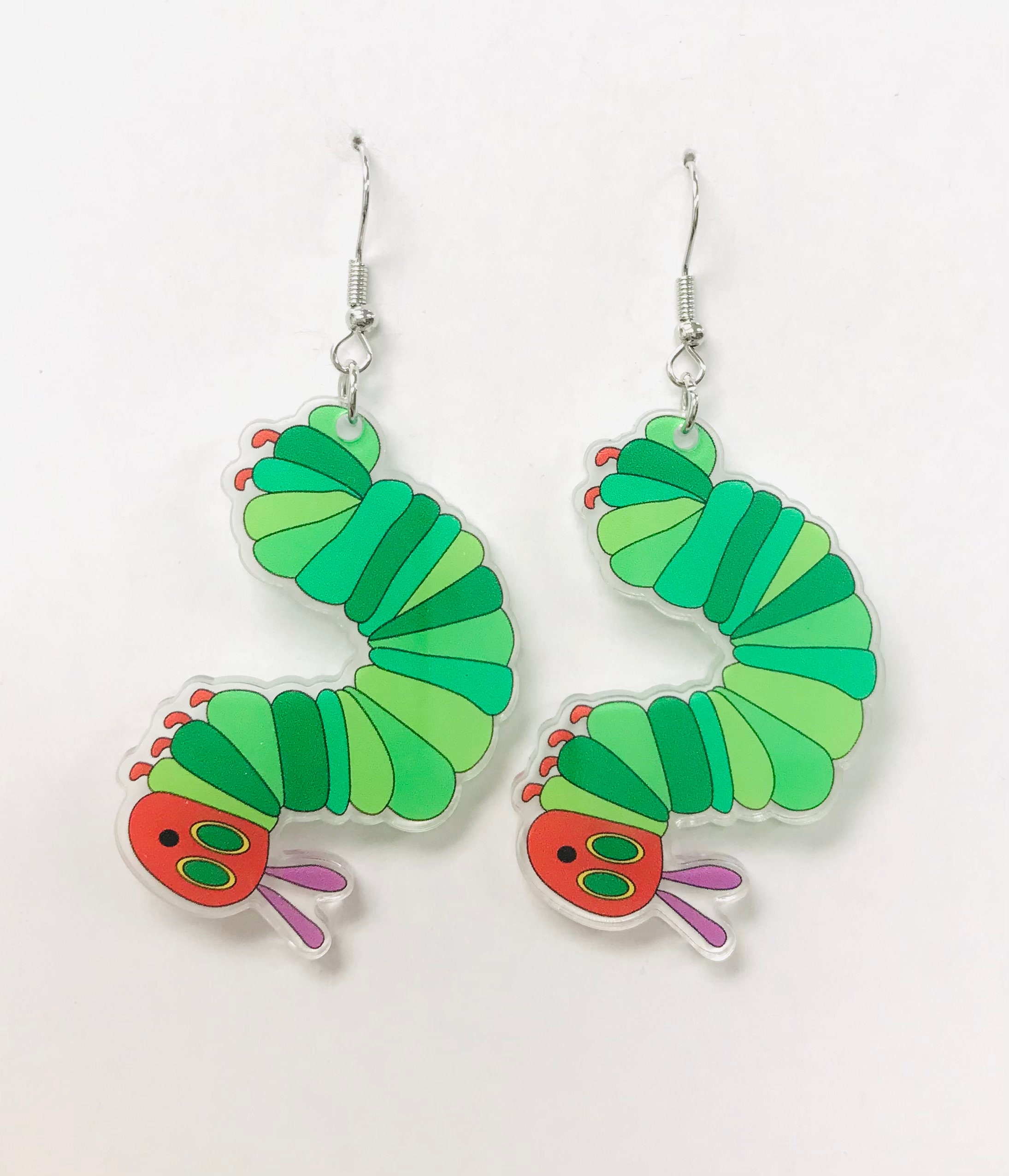 Worm Earrings, Acrylic Earrings, Cute Worm Earrings, Kawaii Gift, Charms, Funky Earrings,  Caterpillar Earrings, Gift for her