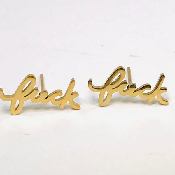 Fuck Earrings Gold Earrings, F Word Stainless Steel Earrings Minimalist Hypoallergenic Stainless Steel Stud Earrings Jewelry