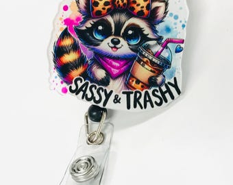 Badge Reel Sassy & Trashy ID Holder Retractable Nurse Healthcare Reel Clip Medical Worker Funny Personalized Custom Dark Humor