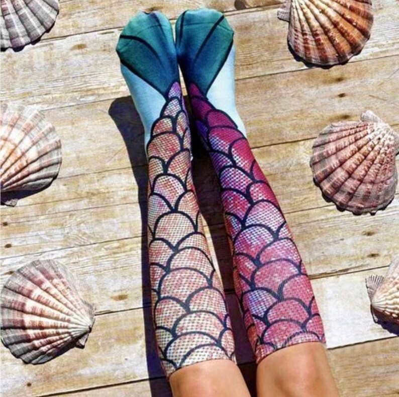 Colorful Mermaid Rainbow Knee High Socks 3D Printed image 10