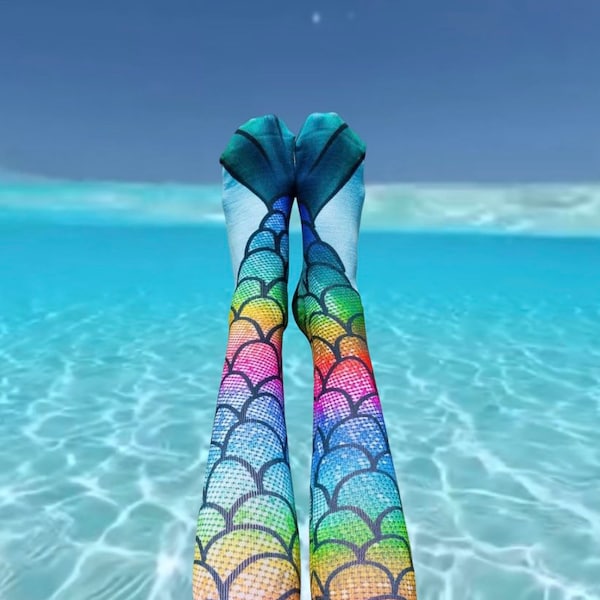 Mermaid Rainbow Knee High Socks | 3D Printed Sublimation | Mermaid Lover Gift | Crazy Cute Socks I Novelty Cool Funky Cute Unique Gift