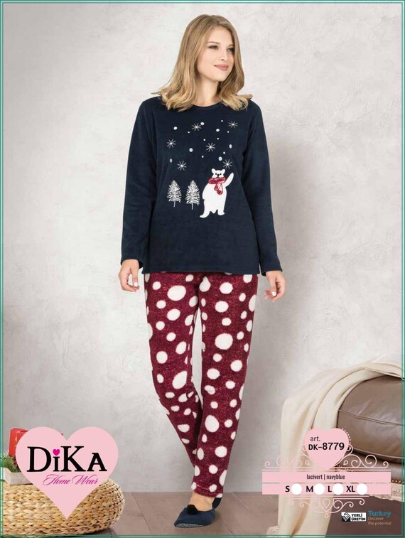 Women Loungewear Women Pajamas I Bear Top Polka Dot Fleece Bottom