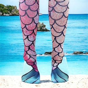 Colorful Mermaid Rainbow Knee High Socks | 3D Printed Sublimation | Mermaid Lover Gift | Cute Socks I Novelty Cool Funky Cute Unique Gift