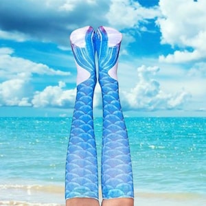Mermaid Sea Blue Knee High Socks | 3D Printed Sublimation | Mermaid Lover Gift | Crazy Cute Socks I Unique Gift