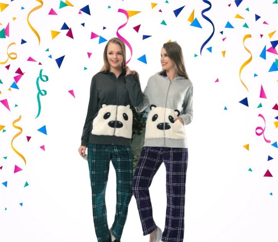 Women Loungewear Women Pajamas I Panda Top With Green Plaid Bottom PJ Set Soft Warm Sleepwear Animal Printed Cozy Winter Pajama Set Etsy Canada