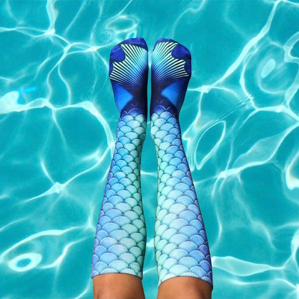 Mermaid Blue Knee High Socks | 3D Printed Sublimation | Mermaid Lover Gift | Crazy Cute Socks I Unique Gift