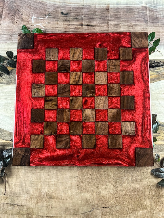 Maple Wood Red Lava Chess Board