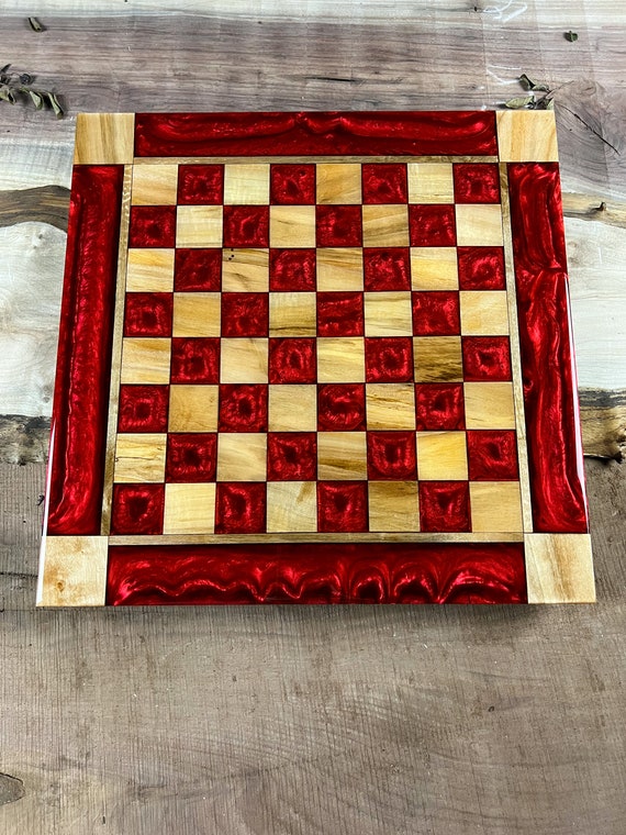 Maple Wood Red Lava Chess Board