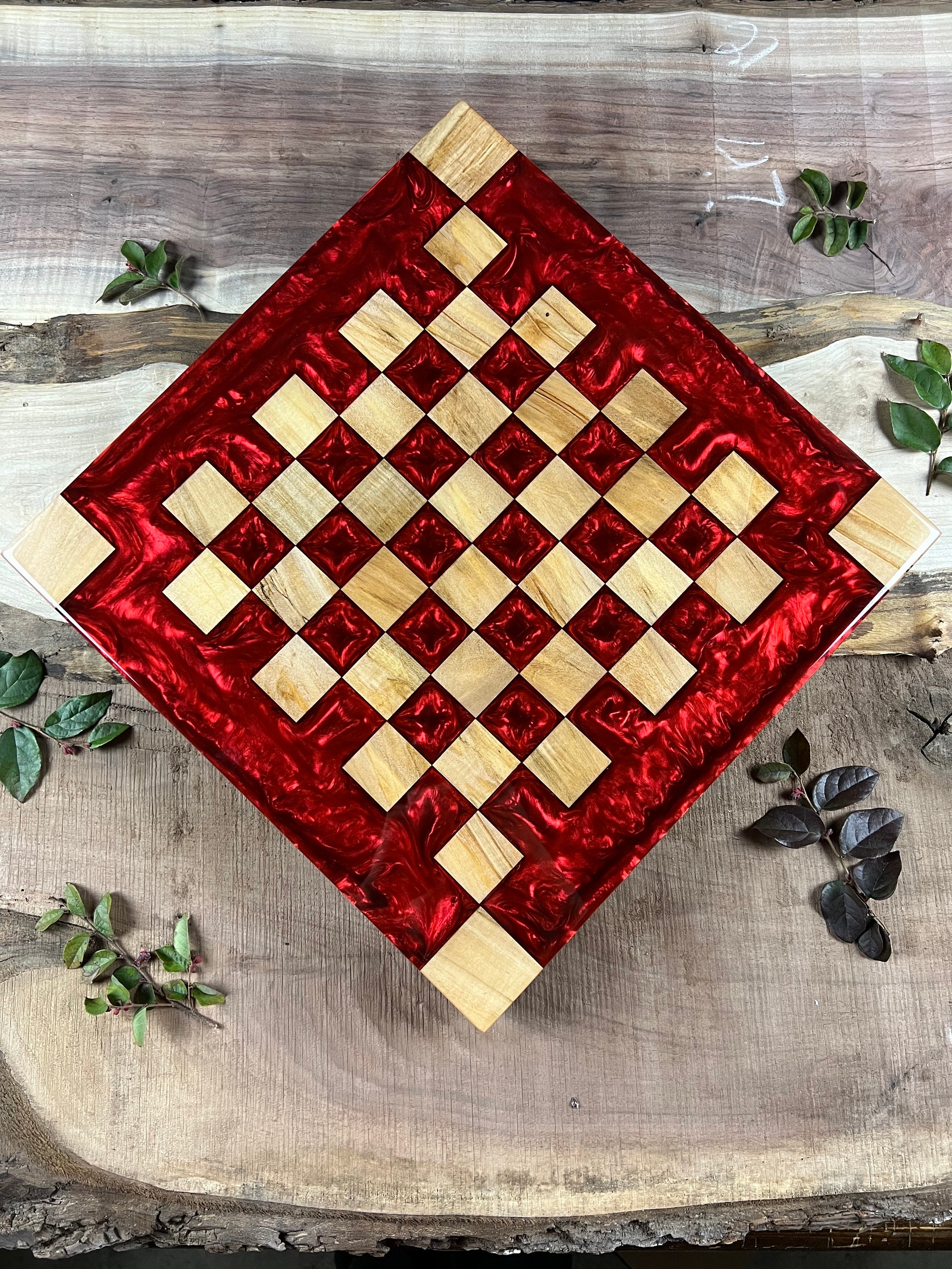 Red Lava Maple Wood Chess Board (With Border)
