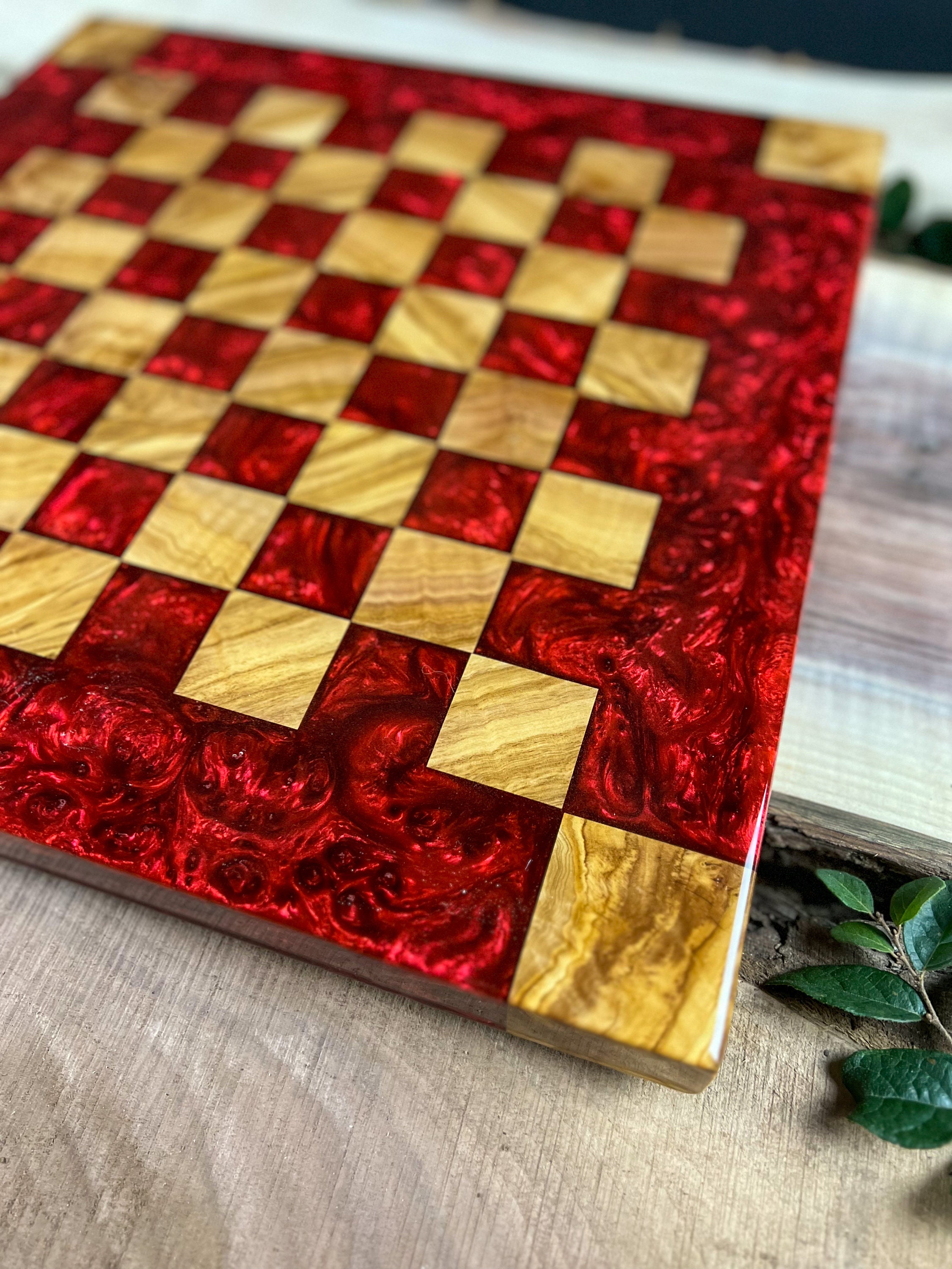 Red Lava Maple Wood Chess Board (With Border)