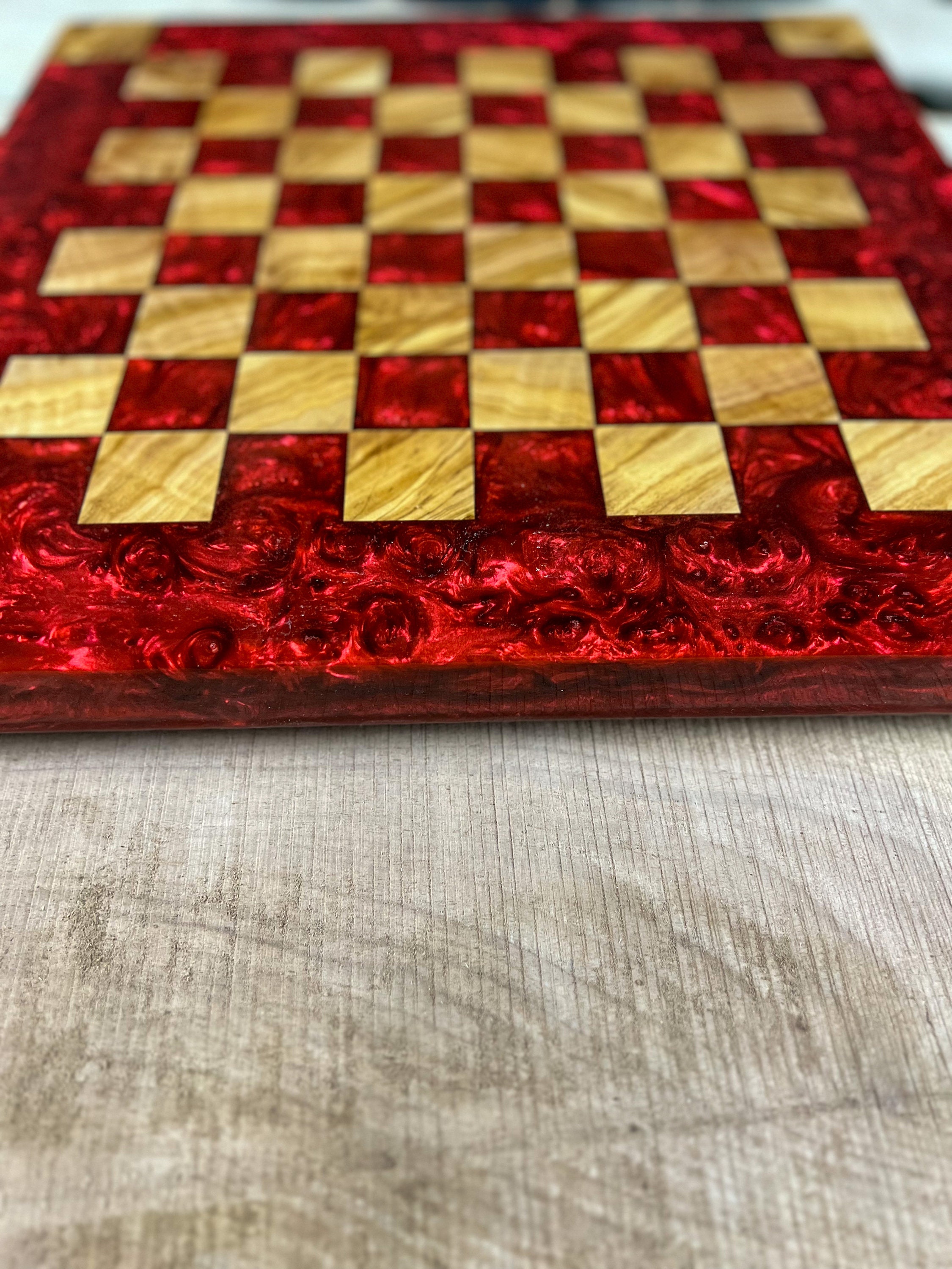 Red Lava Maple Wood Chess Board (With Border)