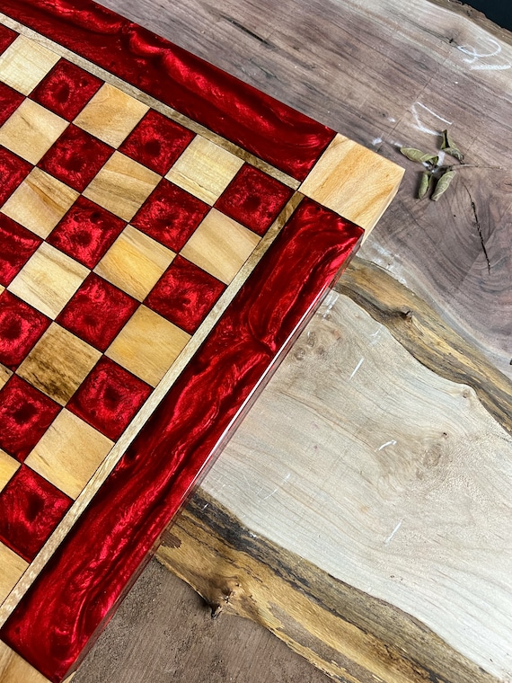 Maple Wood Red Lava Chess Board