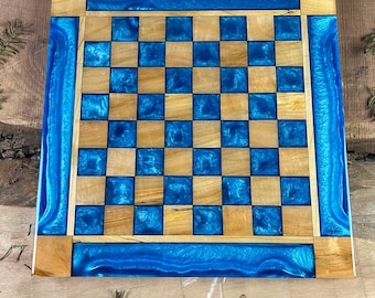 Caribbean Blue Maple Wood Chess Board (Glass Chess Set Included)