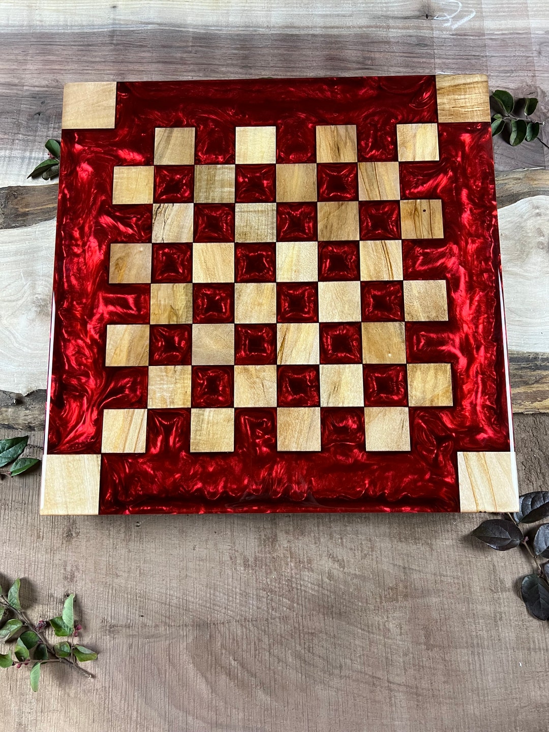 Maple Wood Red Lava Resin Chess Board Etsy