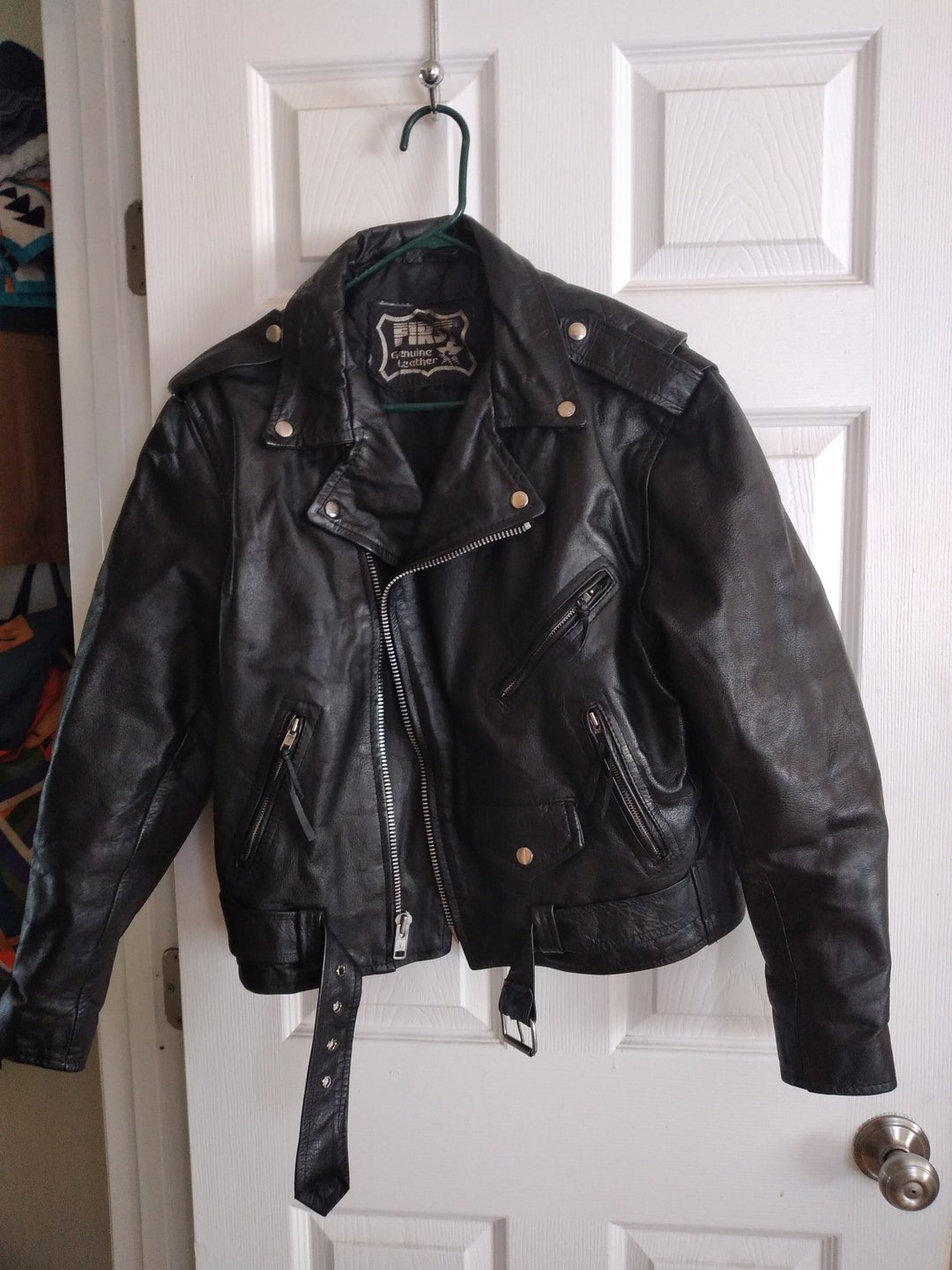 First Genuine Leather Vintage Biker Jacket - Etsy