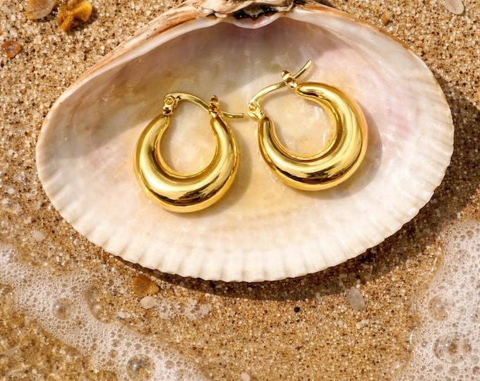 Chunky gold huggie hoops